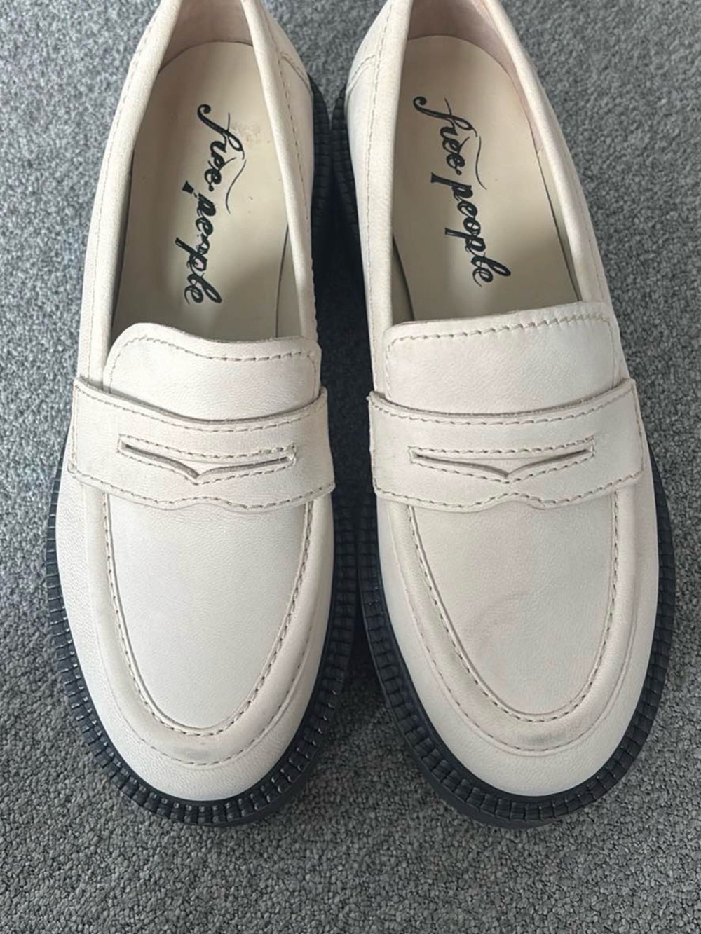 Free People Cream Penny Loafers with Contrasting Black Sole